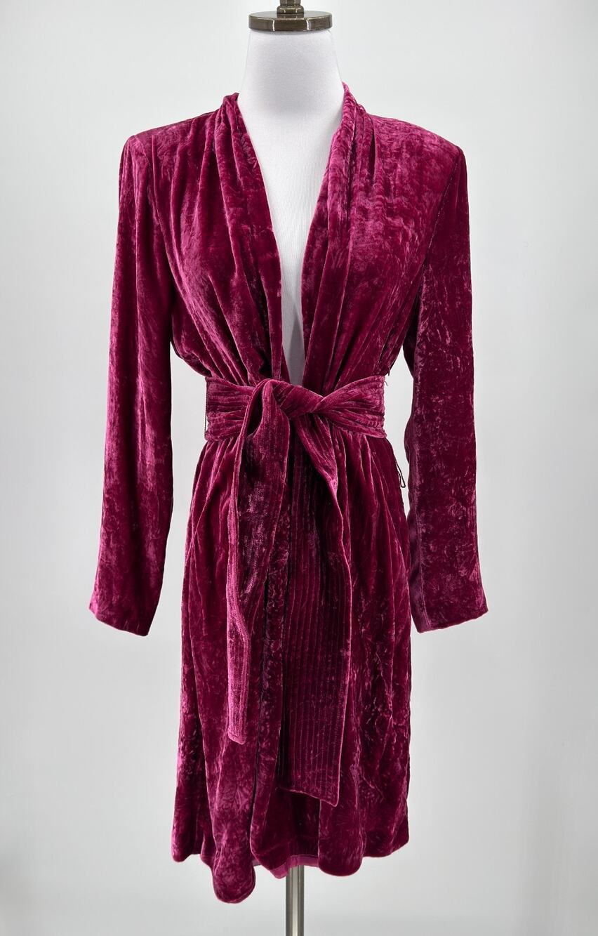 A.L.C. Kiera Berry Pink Crushed Velvet Shawl Collar Tie Waist Dress Sz 6